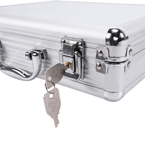 Metal Silver Black Aluminum Briefcase <b>Case</b> With Lock for Men 28x23x7.5cm - Product Image 4