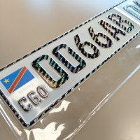 Plaque d'immatriculation complète de la République démocratique du Congo avec drapeau, hologramme et numéro de moto africaine CGO