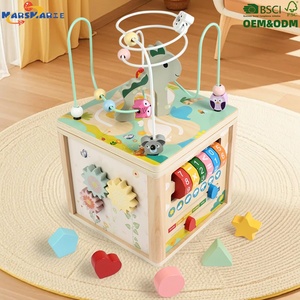 Nouvelle boîte de rangement Montessori éducative en bois <span class=keywords><strong>6</strong></span>-en-1 multifonctionnelle pour enfants, <span class=keywords><strong>cube</strong></span> <span class=keywords><strong>d</strong></span>'activités pour bébés avec labyrinthe de perles pour tout-petits - Product Image 1