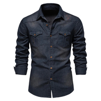 Chemises en jean à manches longues de haute qualité pour hommes, col pointu 100% coton décontracté avec poche poitrine unique pour le printemps et l'automne