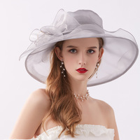 Tocado de ala ancha de estilo occidental para mujer, tocado para Iglesia Kentucky Derby para té, vestido de novia, sombrero de boda de fiesta de malla de Organza