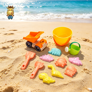 Ensemble de jouets de plage en PE souple pour enfants, 9 pièces, moules à sable animaux, arrosoir, pelle, sac filet, jouets d'été pour bac à sable extérieur - Product Image 2