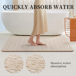 Tapis de bain rectangulaire, couleur unie, matériau mélangé, absorbant, antidérapant, pour salle de bain - Product Image 3