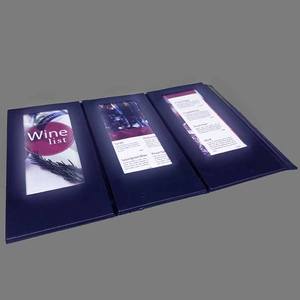 Porta Menús Iluminado de 3 Caras en Cuero Sintético Azul Oscuro, Plegable, con Tarjetas LED para Mesa - Product Image 3