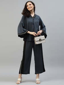Ensemble pantalon et haut en rayonne unie pour femme, manches longues, style combinaison longue ou robe western pour femme - Product Image 1