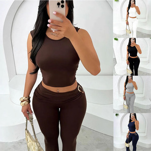 IStapromo Gifts Women's casual two-piece party outfit, low cut sleeveless top, fitted high waisted pants <b>set</b> - Product Image 1