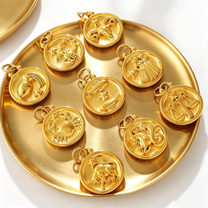 Collier pendentif zodiaque en acier inoxydable plaqué or 18 carats, chaîne à maillons ronds gravés, bijoux horoscope pour femmes - Product Image 3