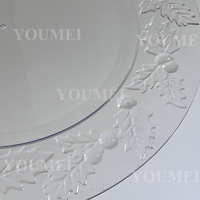 13 pouces vente en gros fête Banquet rond Transparent plante feuilles en plastique Table mariage clair chargeur assiettes pour dîner réception