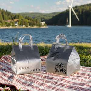 Sac isotherme non tissé avec poignée, film doré, imperméable, logo personnalisé, pour gâteaux, avec ruban adhésif - Product Image 4