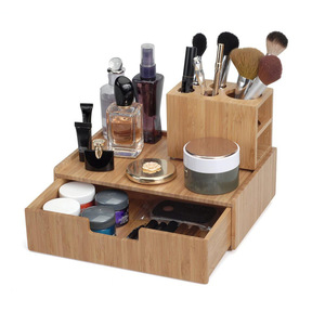 Bamboo Wood Drawer Storage <b>Box</b> For Cosmetic <b>Makeup</b> Organizer Desktop Multi Functional With Compartment - Product Image 2