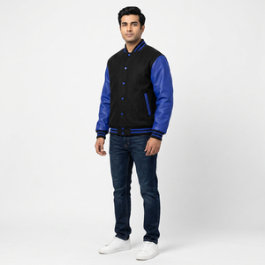 Varsity Letterman Veste Noir Laine Bleu Cuir Manches Classique Hommes Lycée Veste CollegeBaseballjacket pour hommes - Product Image 1