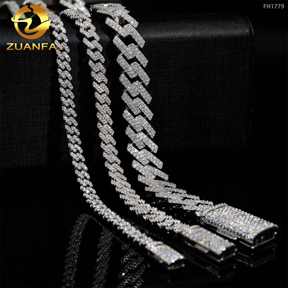 Pass diamond tester 925 sterling silver hip hop jewelry men necklace 8mm 2 rows iced out vvs moissanite diamond cuban link chain