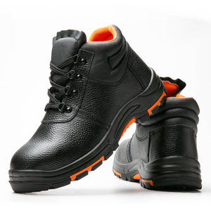 DSF53 <b>Black</b> Leather Safety <b>Work</b> <b>Boots</b> Non-Slip Sole Orange Trim Anti puncture sole Protection - Product Image 4