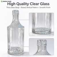 Bouteille à liqueur en verre transparent à nervures verticales de 375 ml, vide, pour spiritueux, whisky, avec filetage à vis, logo personnalisé