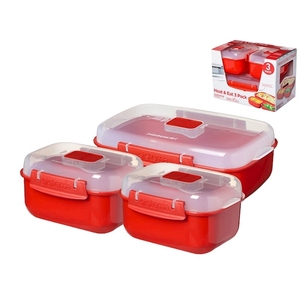 Set di contenitori per alimenti da microonde Sistema Heat And Eat, confezione da 3, colore rosso - Product Image 1