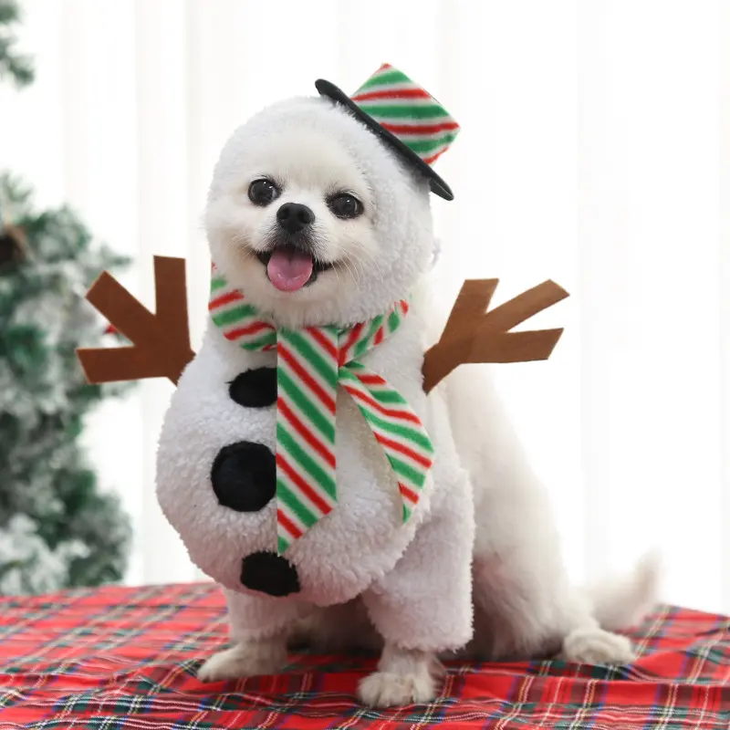 New Dog Christmas Pet Products Clothes Cat Clothes Funny Autumn And Winter Standing Snowman Costume