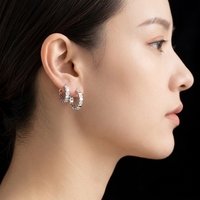 Boucles d'oreilles créoles en argent sterling 925 avec zircone cubique, plaqué rhodium, taille brillant rond, pour mariage et soirée, vente en gros