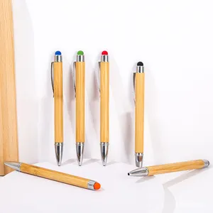 スタイラスチップ付き格納式ボールペン10竹木製ボールペン1.0mmミディアムポイントブラックペン
