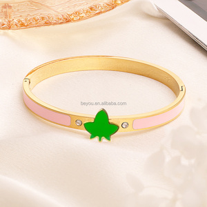 Bracciale braccialetto in acciaio inossidabile edera personalizzato in acciaio inossidabile rosa verde gioiello da <span class=keywords><strong>donna</strong></span> gioiello in smalto acero edera braccialetti braccialetto - Product Image 4
