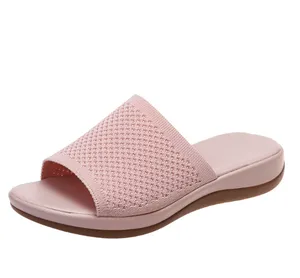 Caldo leggero tessuto volante muffin bassa linea spiaggia scarpe Casual infradito scarpe basse sandali da spiaggia piatte casual ragazze scivoli