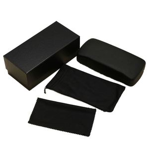 Ensemble d'emballage de lunettes de soleil noires de haute qualité avec logo personnalisé, étui rigide pour lunettes avec pochette et chiffon - Product Image 1