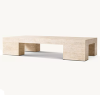 Table basse rectangulaire en travertin naturel minimaliste RH, table centrale en pierre beige pour salon moderne, mobilier de luxe pour la maison