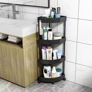 Triangular Corner Shelf 3 Tier Thickened Floor Standing <b>Storage</b> Rack For Bathroom <b>Kitchen</b> Use - Product Image 4
