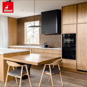 Gabinetes de Cocina Minimalistas Allandcabinet de Madera Natural Estilo Japonés, Roble Blanco Aserrado Liso con Diseño sin Tiradores e Isla de Mármol - Product Image 4