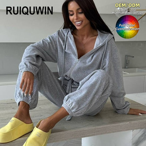 RUIQUWIN <span class=keywords><strong>Tuta</strong></span> Sportiva da Donna Personalizzabile con Logo, Leggera, con Cappuccio, in Tinta Unita, Set 2 Pezzi, Taglie Forti <span class=keywords><strong>3XL</strong></span> 4XL, con Zip - Product Image 1