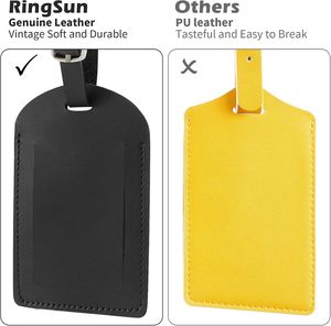 Etiquetas de Equipaje de Cuero Genuino de Primera Calidad al por Mayor, Etiquetas de Equipaje con Patrón Sólido para Maletas, Etiquetas de Identificación y Etiquetas para Bolsos - Product Image 3