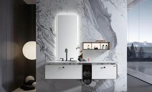 Mobile Bagno Sospeso Neo Luxury Grigio Scanalato con Lavabo, Specchio LED Smart e Mobiletto con Chiusura Ammortizzata - Product Image 4