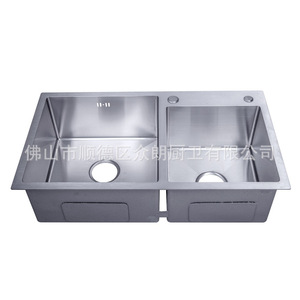 Évier double en acier inoxydable 304 7843T2 à encastrer sous le plan de travail, évier de cuisine pour laver les légumes avec support en bois, finition mate brossée - Product Image 3