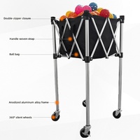 Troli Bola Pickleball Lipat Berbahan Aluminium dengan Roda, Keranjang Bola Bergerak untuk Peralatan Latihan Tenis dan Pickleball