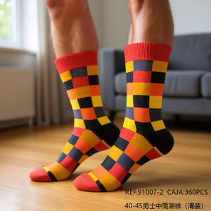 Chaussettes mi-mollet pour hommes 40-45, motif à carreaux coloré, chaussettes tendance - Product Image 3