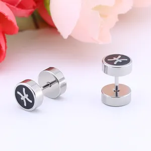 Wholesale Punk Double Sided Stainless Steel Earrings Men Women Couple Zodiac Ear Plugs Barbell Stud Earrings Unisex Ear Jewelry