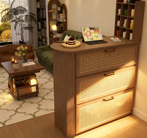 Teak & Ivory Versatile Living Bookcase - LED Accent <b>Lighting</b> & Glass Enclosure, Book+Pantry+Decor Organizer for Modern Homes - Product Image 6