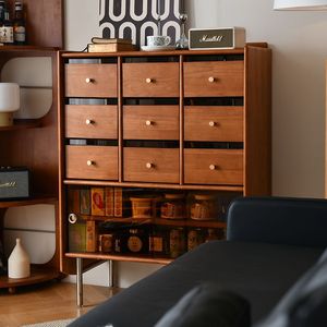 Solid Wood Chest Of Drawers <b>Storage</b> Cabinet With Glass Door 8 Drawers Living Room Bedroom <b>Sideboard</b> Cabinet - Product Image 2