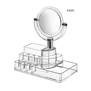 Boîte de rangement pour rouge à lèvres, organisateur de pinceaux de maquillage avec triple miroir magnétique