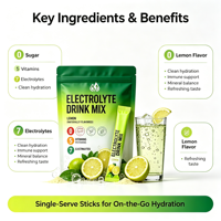 Pack d'hydratation électrolytique à marque privée, saveur citron, poudre de boisson énergétique électrolytique faible en calories à base de stévia, personnalisation OEM disponible