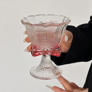Vintage Pembe Fiyonklu Saplı Cam Bardak 230ml Kabartmalı Kadeh Şarap Şampanya Kokteyl Kahve Tatlı Toptan Satış - Product Image 4