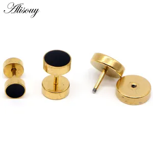 Alisouy 2 Pieces Drip Oil Round Barbell Body Piercing Jewelry Ear Plug Tunnels Stainless Steel Earring Studs Girl Boy Earrings