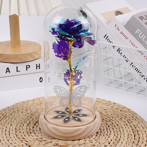 Nueva luz Led 24K hoja de oro cúpula de cristal Rosa regalo para el Día de San Valentín Regalo de Cumpleaños galaxia Flor Mariposa en cúpula de cristal - Product Image 2