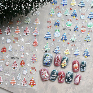 Nuevas pegatinas 3D en relieve para <span class=keywords><strong>uñas</strong></span> de Navidad, calcomanías autoadhesivas con purpurina flocada de árbol de Navidad y lindos muñecos de nieve para festivales. - Product Image 1