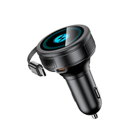 Pengisi Daya Mobil 60W Super Cepat Pengisi Daya Ponsel Mobil Tipe C Adaptor Mobil dengan Kabel Tipe C Gulung 3FT Terintegrasi