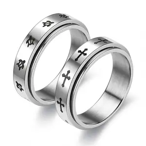 Cincin Stainless Steel Putar Bebas Pria 6MM, Aksesoris Perhiasan, Cincin Stainless Steel untuk Pria