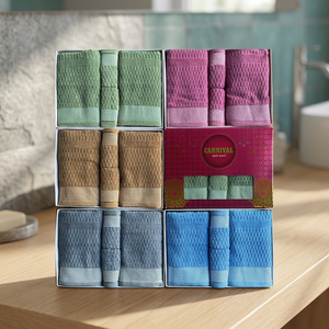 Ensemble de serviettes de bain en coton tissé, serviettes de visage et de mains texturées et absorbantes, boîte cadeau, utilisation à domicile ou à l'hôtel - Product Image 2