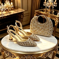 Ensemble de talons et sacs floraux en gros pour femmes, sandales à talons aiguilles ornées de strass et de paillettes, chaussures de mariée, escarpins de 8 cm, Guangdong