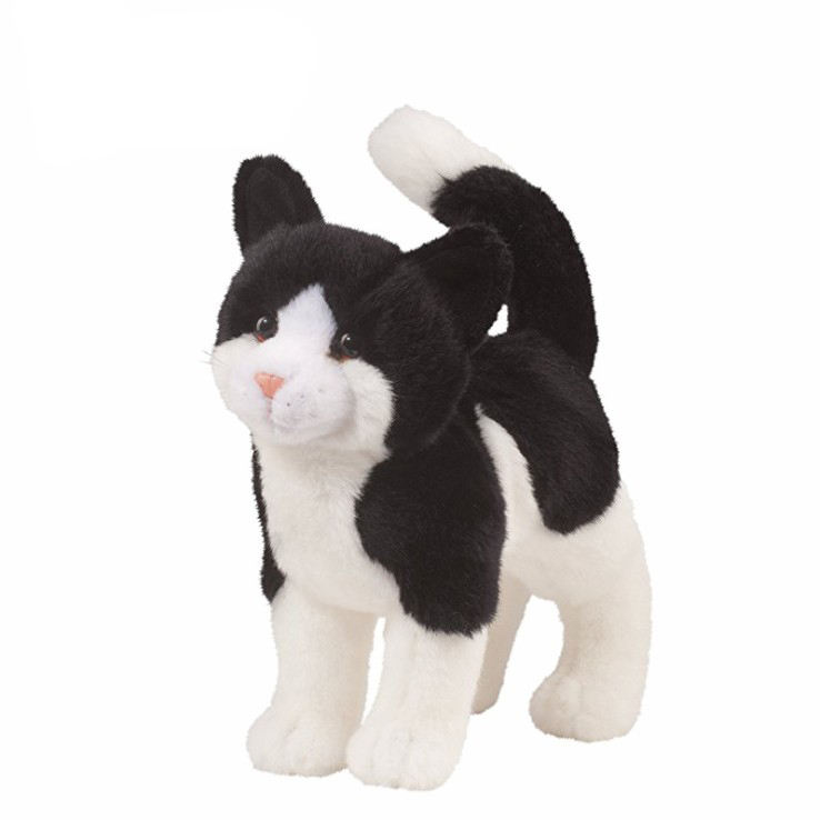 Gato realista de peluche, lindo gato blanco y negro de peluche