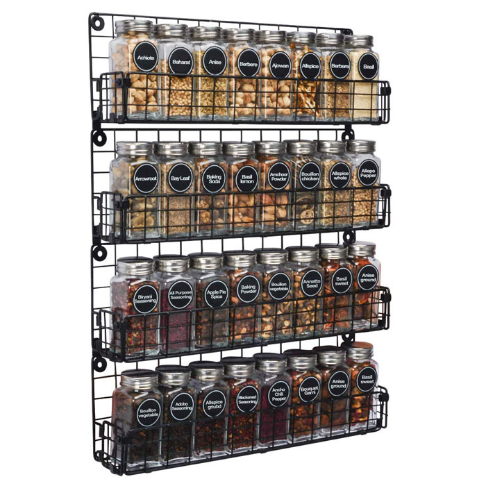 Spice Shelf Foldable Spice Organizer For Cabinet Kitchen Wall Mounted Spice Rack 4 Tier Spice Shelf