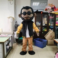 Yüksek Kaliteli Peluş Siyah Unisex Doktor Maskot Kostümü Siyah Saçlı ve Ceketli Cadılar Bayramı Promosyonu XL Özel Yetişkin Kostümü